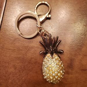 Hobby Lobby Gold Tone Rhinestone Pineapple Keychain/Key Fob